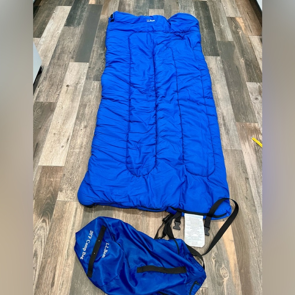 LL Bean High Camp 20 Degree Sleeping Bag Flannel Lined Camping 74x33 With Bag - Picture 1 of 6